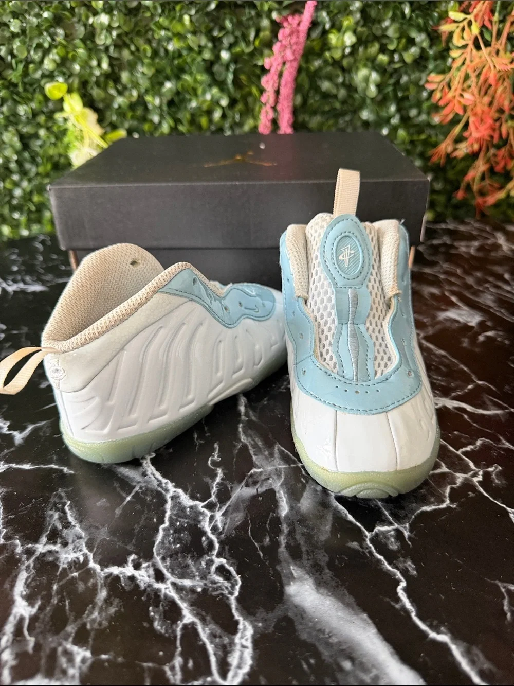 Baby/Toddler Nike Foamposites White & Light Blue Athletic Shoes